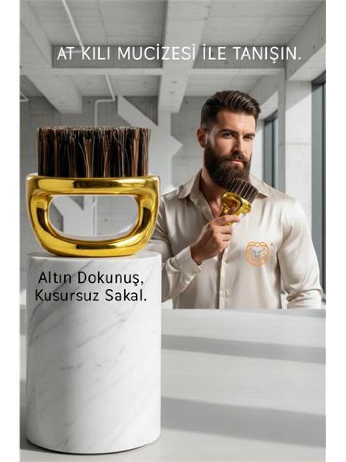 Premium Gold Serisi At Kılı Sakal Tarama Fırçası - Profesyonel Bakım ve Şekillendirici