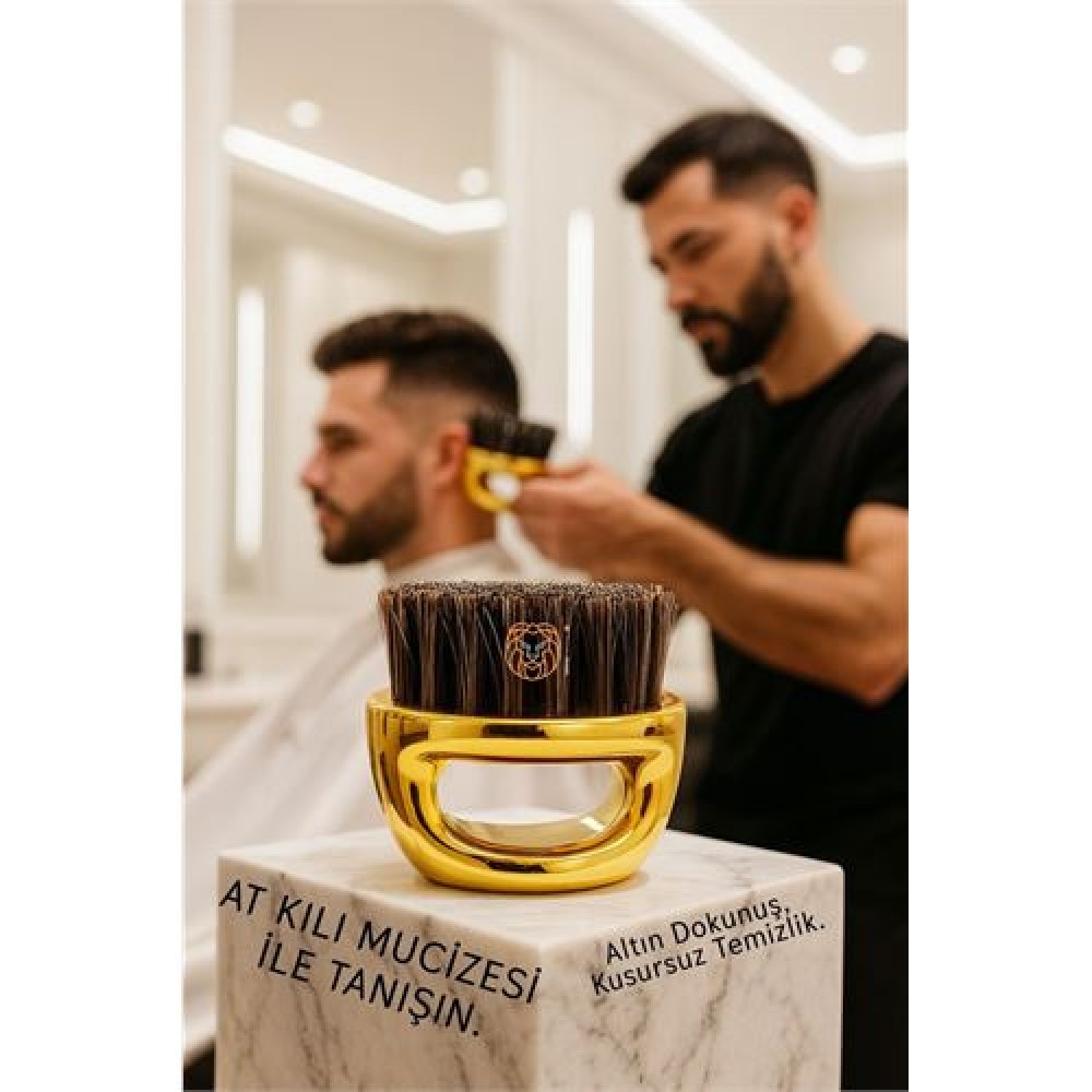Gold Fade Fırçası - %100 At Kılı Profesyonel Berber Ense ve Geçiş Fırçası - Lüks Altın Seri