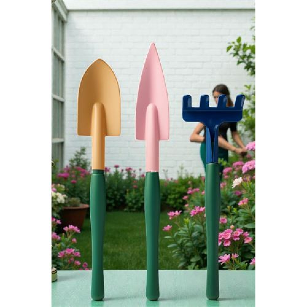 Premium 3’lü Hobi Bahçe Seti – Renkli Metal El Küreği ve Tırmık Takımı – Garden Pro Edition