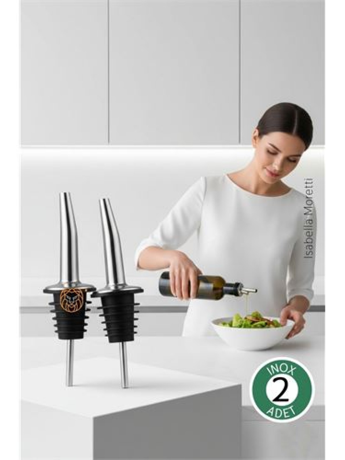 2 Adet Inox Çelik Akıtmaz Yağdanlık Ucu - Profesyonel Şişe Tıpası & Sosluk Başlığı