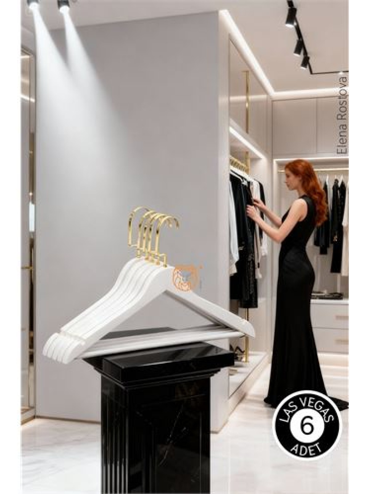 LasVegas Ahşap Elbise Askısı - 6'lı Set, Lüks Amerikan Kancalı Gardırop Düzenleyici