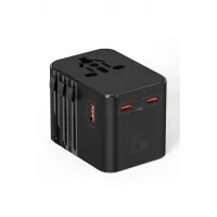 25w Evrensel Seyahat Adaptörü, Eu/us/uk/au Priz Dönüştürücü, 1x Usb, 2x Type-c Hızlı Şarj