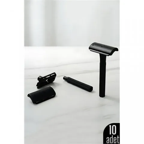 10'lu Şık Siyah Plastik Tıraş Aleti – Manuel Tıraş Bıçağı  , Ergonomik Saplı