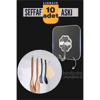 10'lu Şeffaf Kendinden Yapışkanlı Güçlü Askı Kancası, Banyo Mutfak Organizer, İz Bırakmaz Pratik Askı